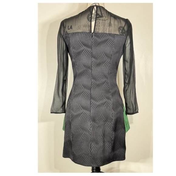 Mary Katrantzou Eilate Black/Green Mini Cinched Dress Womens Size 6 US - Picture 4 of 6